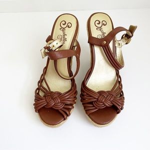 Seychelles Knotted Leather Platform Sandals Size 8